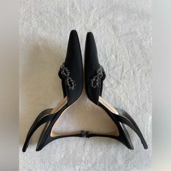 Manolo Blahnik Satin Crystal Embellished Sling Back - Picture 14 of 16